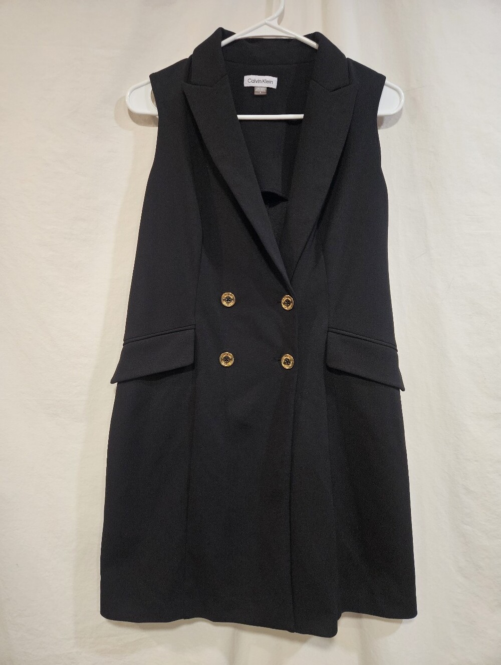 🖤 Calvin Klein Black Sleeveless Blazer Dress with Gold Buttons